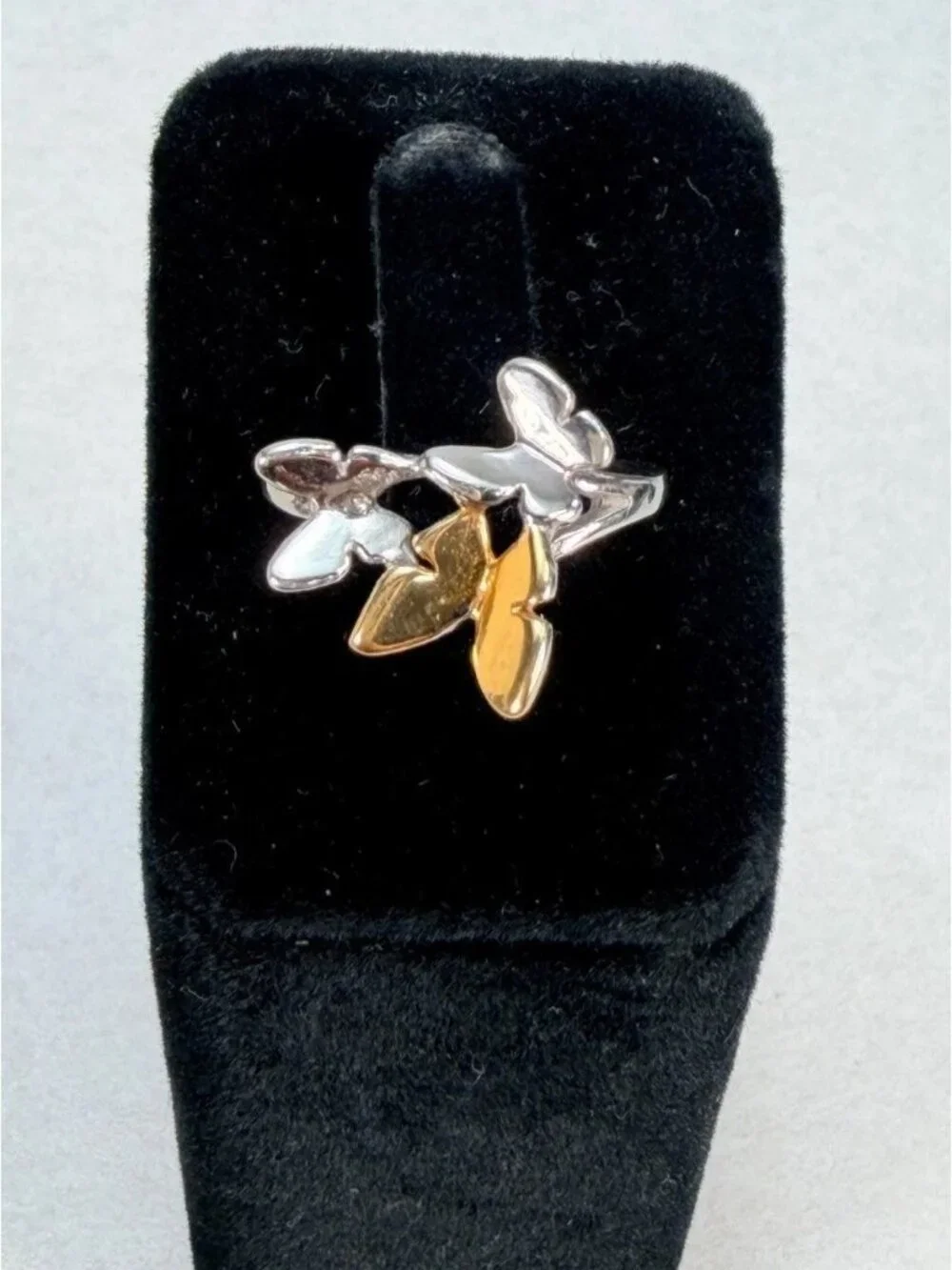Modern Two Tone Butterfly Ring Silver Gold Tone Nature Statement Jewelry 7.25